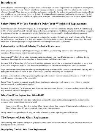 Safety First: Why You Shouldn’t Delay Your Windshield Replacement