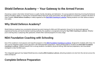 Nda Coaching At Shield Defence Academy