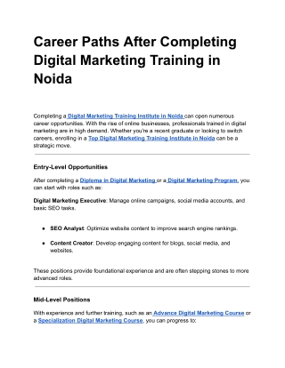 Career Paths After Completing Digital Marketing Training in Noida