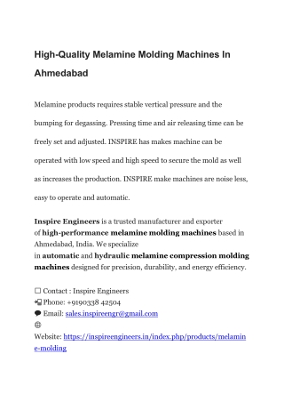 High-Quality Melamine Molding Machines In Ahmedabad