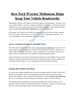 Top Benefits of Choosing a Trusted Ford Wrecker Melbourne