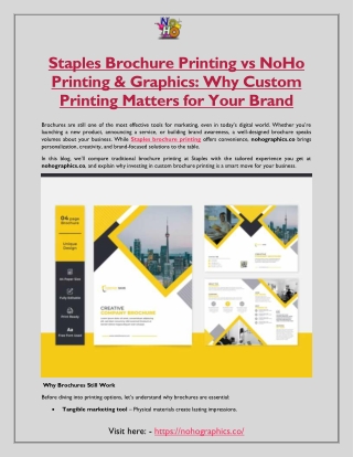 Staples Brochure Printing vs NoHo Printing & Graphics: Why Custom Printing.