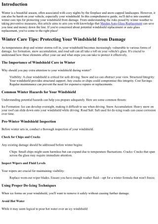 Winter Care Tips: Protecting Your Windshield from Damage