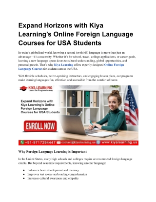 Expand Horizons with Kiya Learning’s Online Foreign Language Courses for USA Students