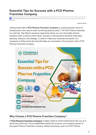 Tips for Success with PCD Pharma Franchise Company