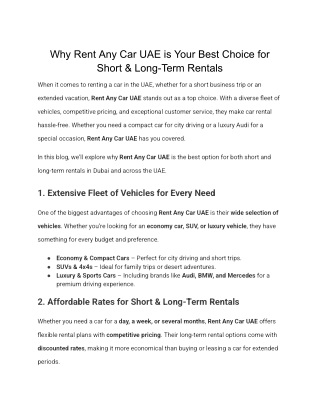 Why Rent Any Car UAE is Your Best Choice for Short & Long-Term Rentals