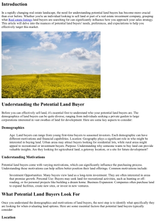 Understanding the Needs of Potential Land Buyers