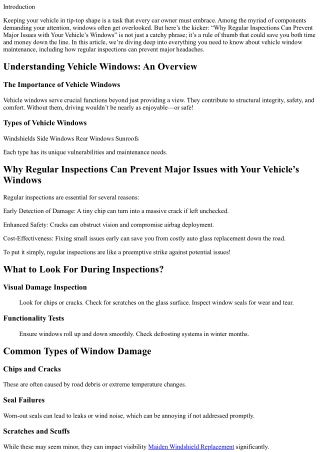 Why Regular Inspections Can Prevent Major Issues with Your Vehicle’s Windows