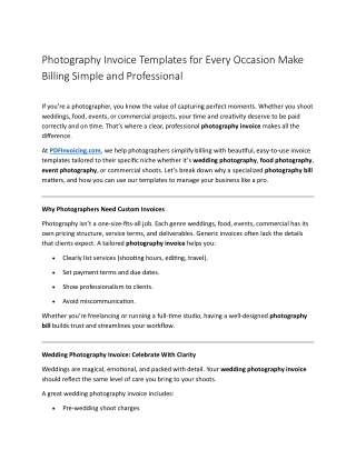 Photography Invoice Templates for Every Occasion Make Billing Simple and Professional