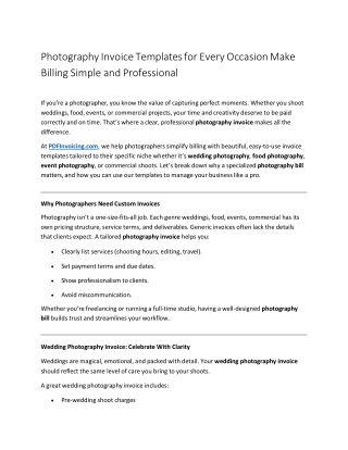 Photography Invoice Templates for Every Occasion Make Billing Simple and Professional
