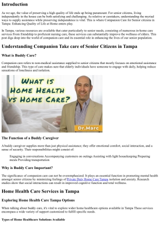 Buddy Care for Seniors in Tampa: Enhancing Quality of Life at Home