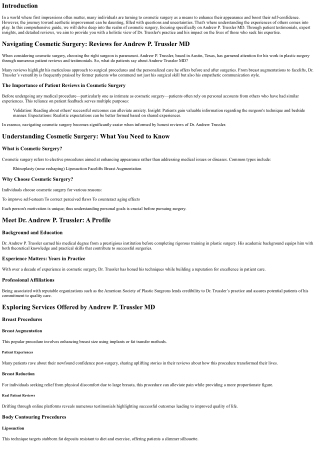 Navigating Cosmetic Surgery: Reviews for Andrew P. Trussler MD