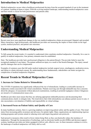 Exploring Recent Trends in Medical Malpractice Cases