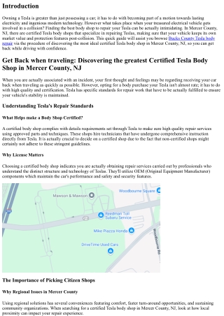 Come back on the Road: Locating the Best Certified Tesla Body Shop in Mercer Cou