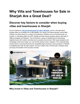 Find Your Dream Villa and Townhouses for Sale in Sharjah