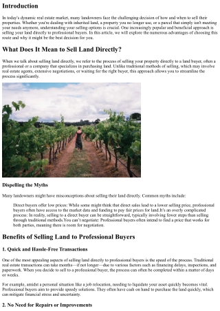 We Buy Land Directly: Benefits of Selling to Professional Buyers