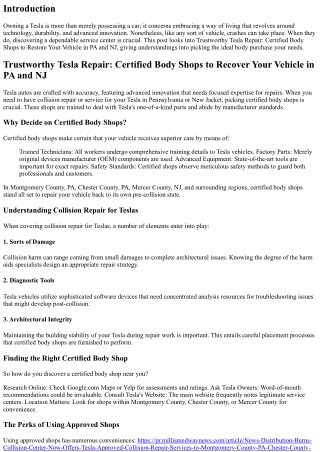 Trustworthy Tesla Repair: Certified Body Shops to Recover Your Vehicle in PA and