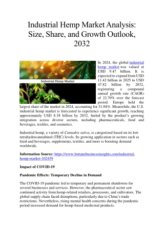 Industrial Hemp Market Overview: Size, Share, and Growth Prospects, 2032