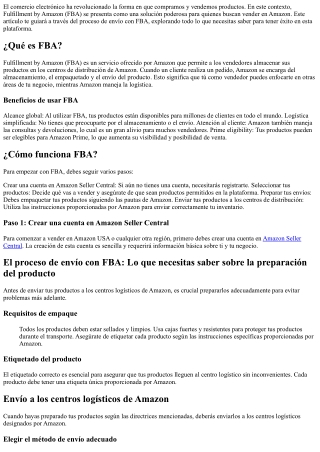 El proceso de envío con FBA: Lo que necesitas saber
