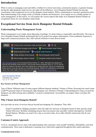 Exceptional Service from Javis Dumpster Rental Orlando