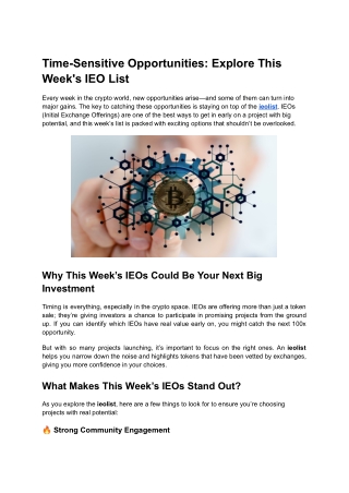Time-Sensitive Opportunities: Explore This Week's IEO List