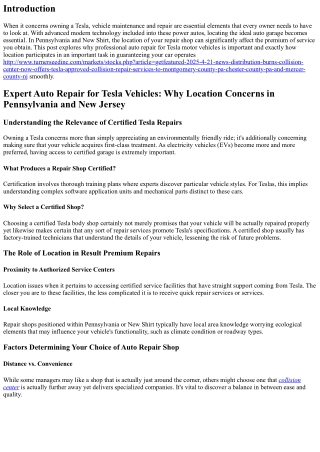 Pro Auto Repair for Tesla Vehicles: Why Location Issues in Pennsylvania and New