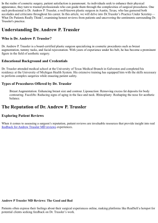 Dr.Trussler’s Practice Under Scrutiny—What Do Patients Really Think?
