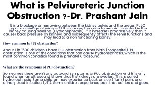 What is Pelviureteric Junction Obstruction-Dr. Prashant Jain