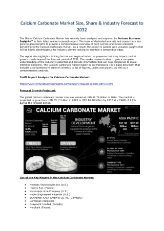 Calcium Carbonate Market Demand, Share & Size Overview 2032