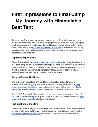 First Impressions to Final Camp – My Journey with Himmaleh’s Best Tent