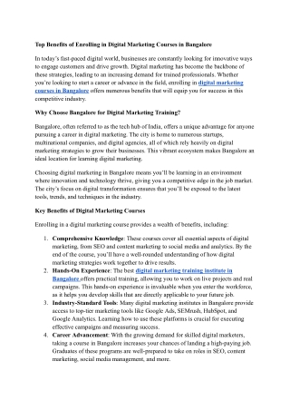 Top Benefits of Enrolling in Digital Marketing Courses in Bangalore