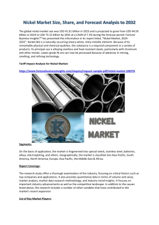 Nickel Market Demand, Size & Future Trends Through 2032