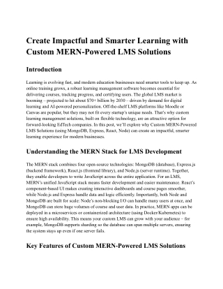 Create Impactful and Smarter Learning with Custom MERN-Powered LMS Solutions