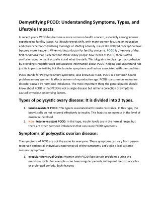 Demystifying PCOD Understanding Symptoms Types and Lifestyle Impacts