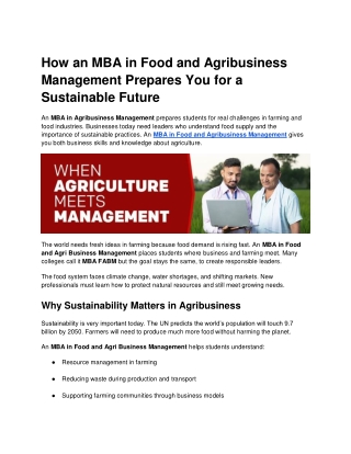 How an MBA in Agribusiness Management Prepares You for a Sustainable Future