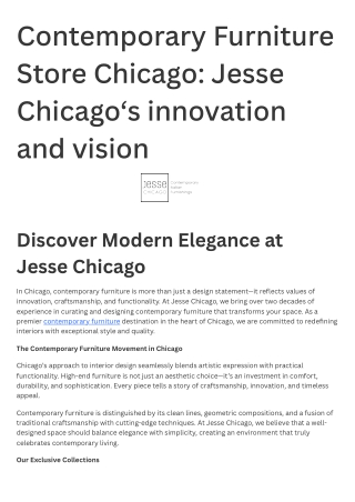 Contemporary Furniture Shops in Chicago: Embrace a Luxurious Lifestyle with Jess
