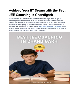 Achieve Your IIT Dream with the Best JEE Coaching in Chandigarh