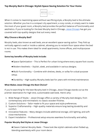 Top Murphy Bed in Chicago: Stylish Space-Saving Solution for Your Home