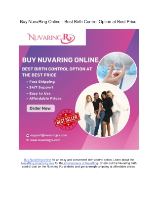 Buy NuvaRing Online - Best Birth Control Option at Best Price.