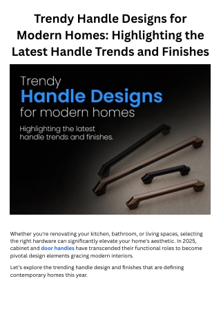 Trendy Handle Designs for Modern Homes Highlighting the Latest Handle Trends and Finishes