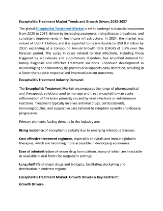Encephalitis Treatment Market Trends and Growth Drivers 2025-2037