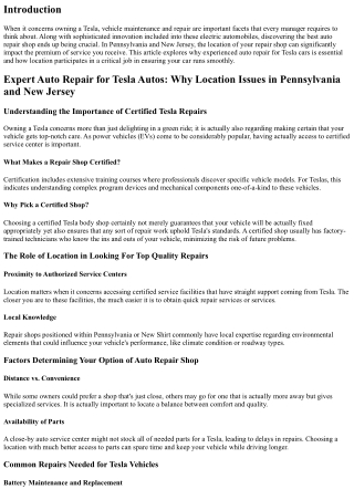 Professional Auto Repair for Tesla Autos: Why Location Concerns in Pennsylvania