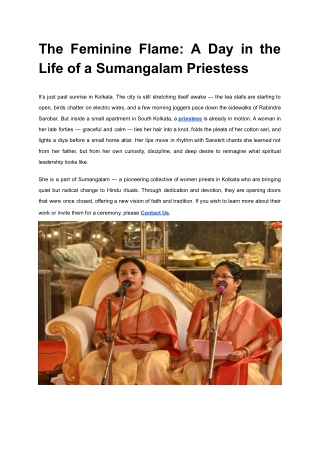 The Feminine Flame: A Day in the Life of a Sumangalam Priestess