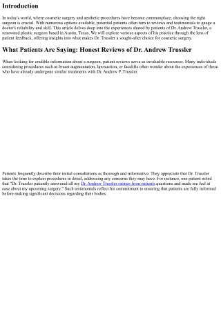 What Patients Are Saying: Honest Reviews of Dr. Andrew Trussler