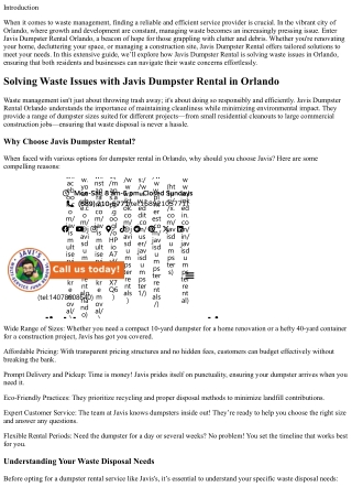 Solving Waste Issues with Javis Dumpster Rental in Orlando