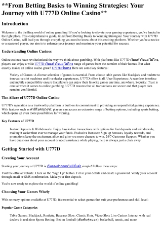 From Betting Basics to Winning Strategies Your Journey with U777D Online Casino