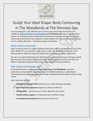 Body Contouring in The Woodlands at The Slimness Spa