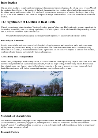 The Impact of Location on Land Selling Prices