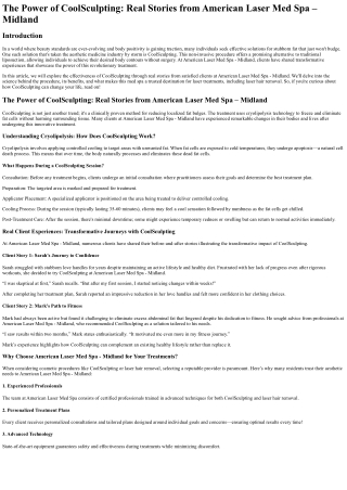 The Power of CoolSculpting Real Stories from American Laser Med Spa – Midland