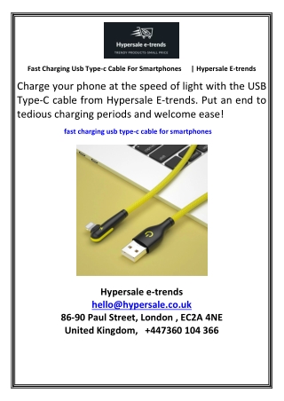 Fast Charging Usb Type-c Cable For Smartphones​ Hypersale E-trends